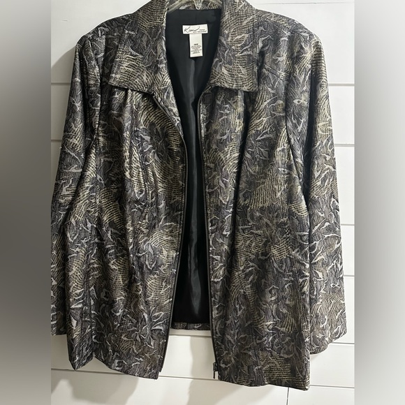 Kim Rogers Woman Gold Flake Silver Full Zip Lined Blazer Jacket Size 18 Shimmer - Picture 4 of 9